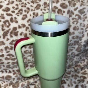 Mint Green Travel Tumbler with Straw - Pink Accent
